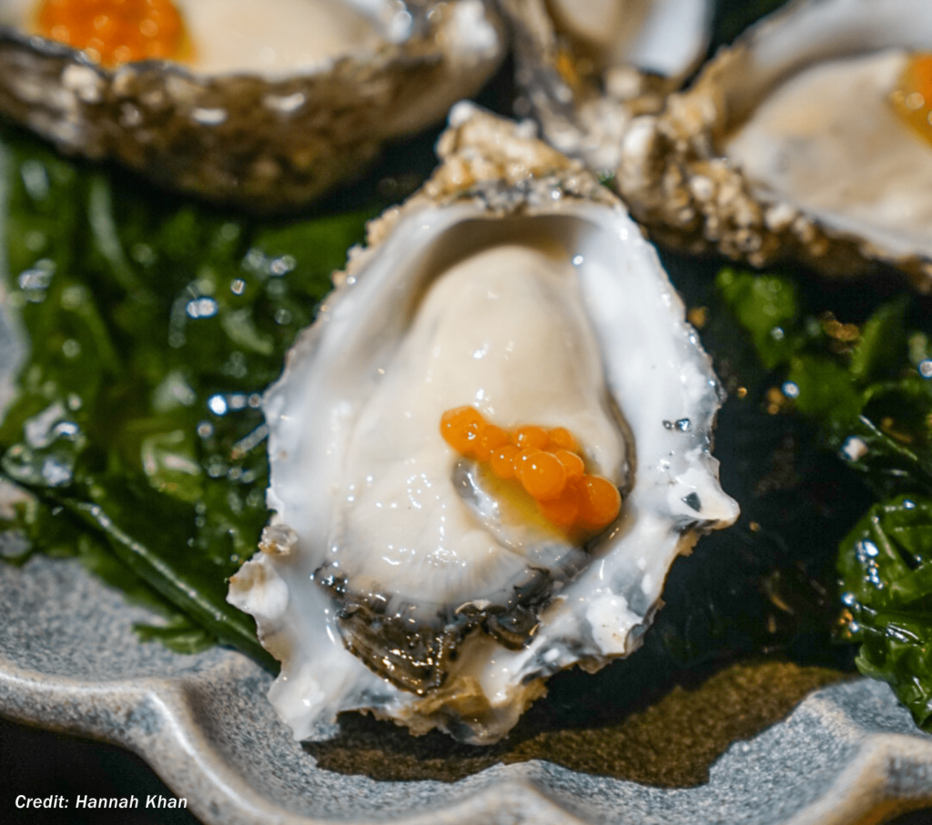 An oyster topped with caviar at Michelin-starred Coque restaurant, which focuses on fresh Spanish ingredients.