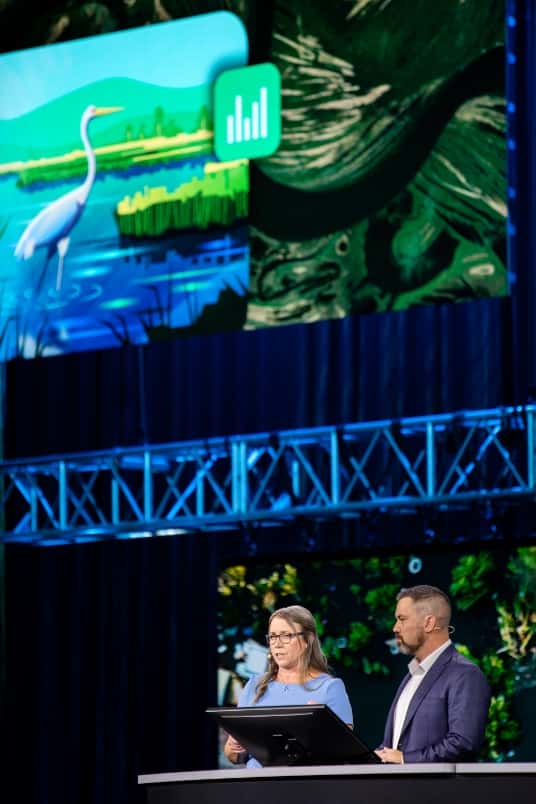 Presenters at Esri conference talking about new ArcGIS technology