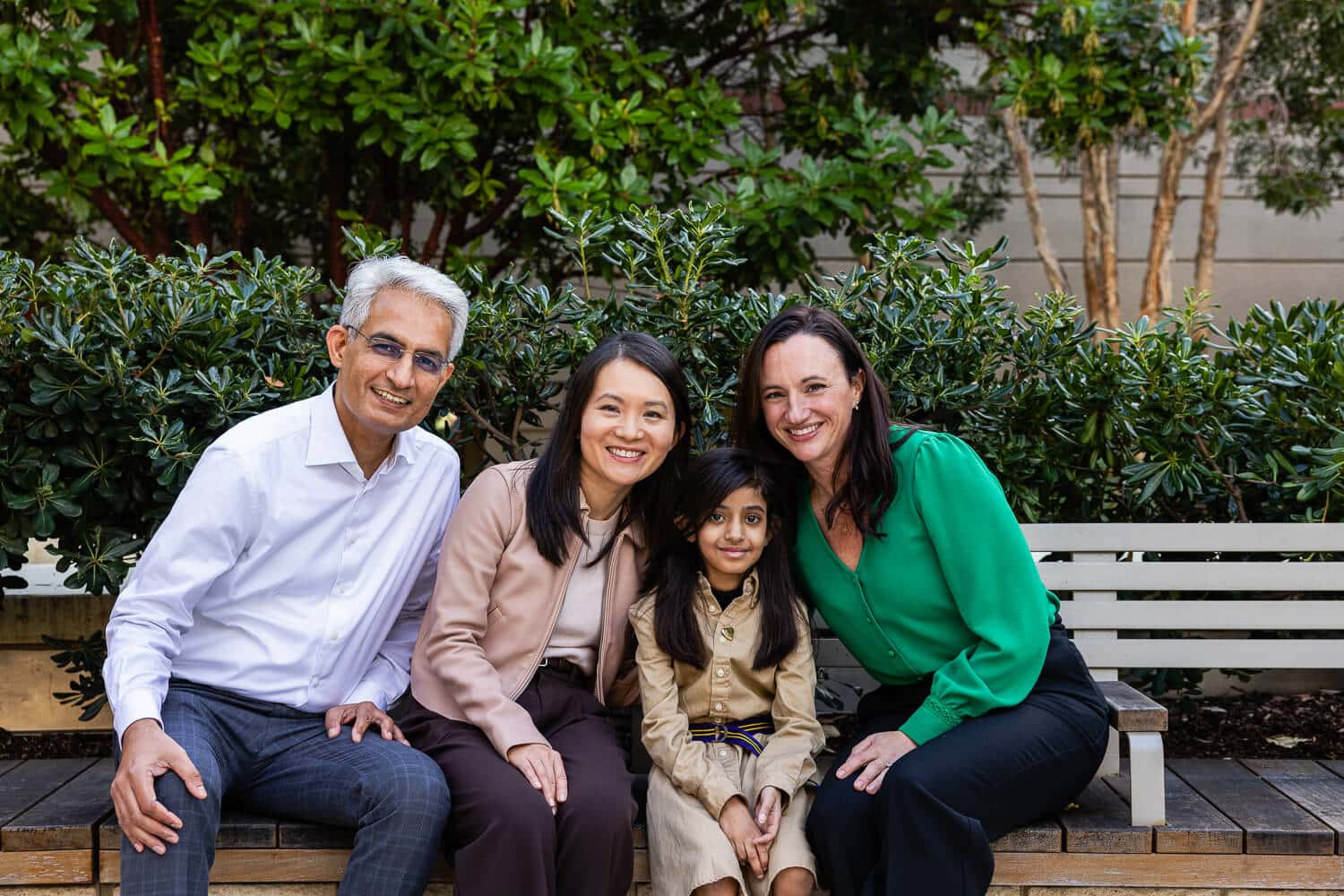 Dr. Bishnoi, Si and Dr. Kameny on bench with Leen