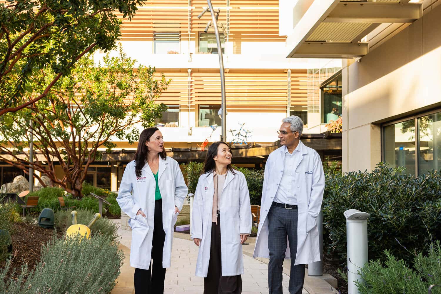 Drs. Kameny, Si and Bishnoi walking, exterior