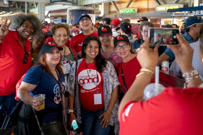 CEO Jo Ann Jenkins poses for photos with staff at Nationals Park during the AARP All-Staff Summit, celebrating the organization%u2019s 60th Anniversary, in Washington, D.C. on Thursday, May 2, 2019.