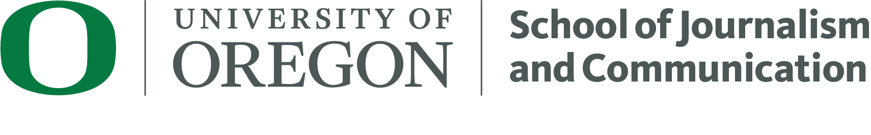 University of Oregon School of Journalism and Communication logo with green "O" and text on a white background.