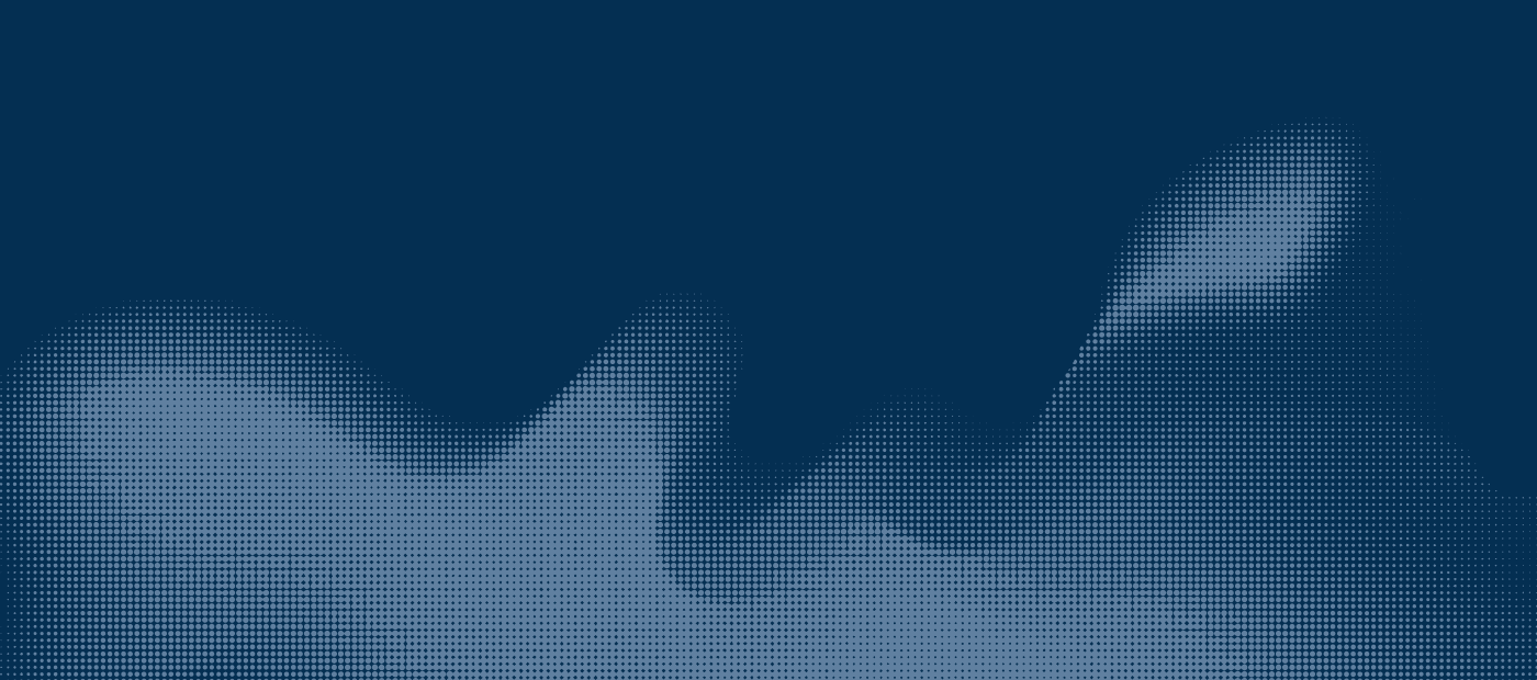 A dark blue background features a wavy, abstract gradient pattern made up of small, evenly spaced dots that intensify toward the top right.