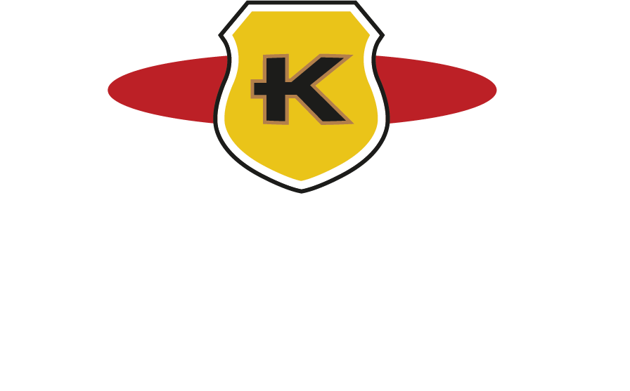 A yellow shield with a black "K" and red oval is above the white text "KUBO FOR A GROWING WORLD" on a light background.