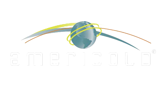 Americold logo featuring a globe with three curved lines wrapping around it, with the word "americold" in white block letters below.