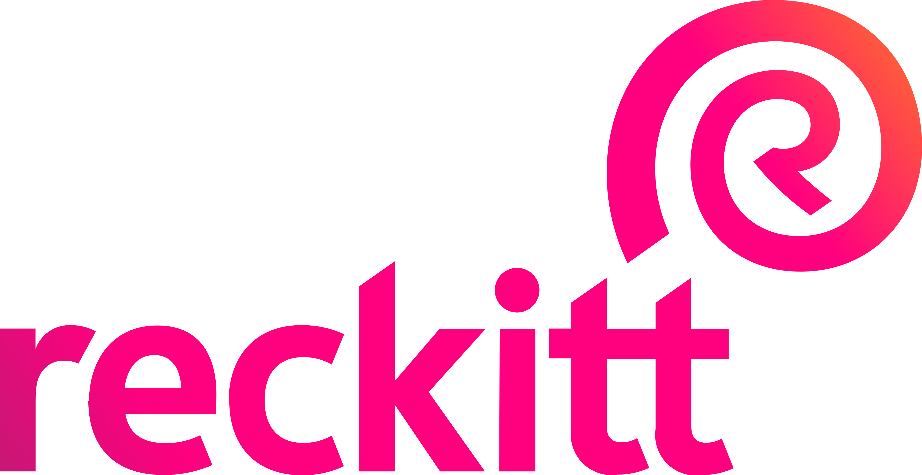 Reckitt logo featuring the company name in bold pink letters with a circular design incorporating an "R" in the upper right corner.