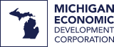 Logo of the Michigan Economic Development Corporation, featuring a silhouette of Michigan's state map and the organization's name in bold blue text.