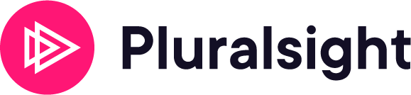 Pluralsight logo featuring a pink circle with a white play button design next to the word “Pluralsight” in bold black letters.