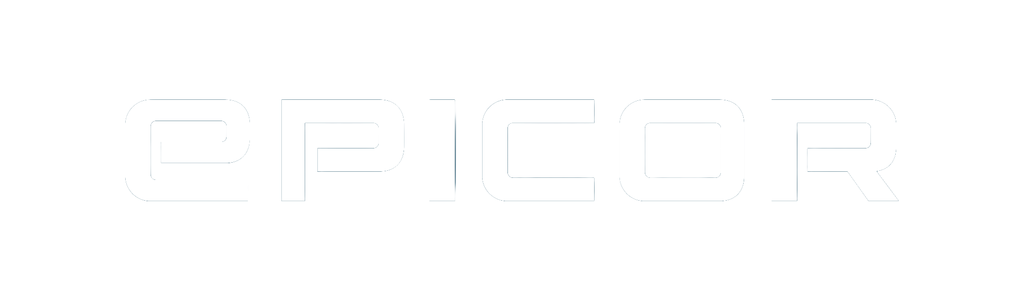 The image displays the word "EPICOR" in a stylized, modern, all-caps font with white lettering on a light background.