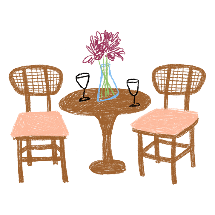 illustration of a table and two chairs