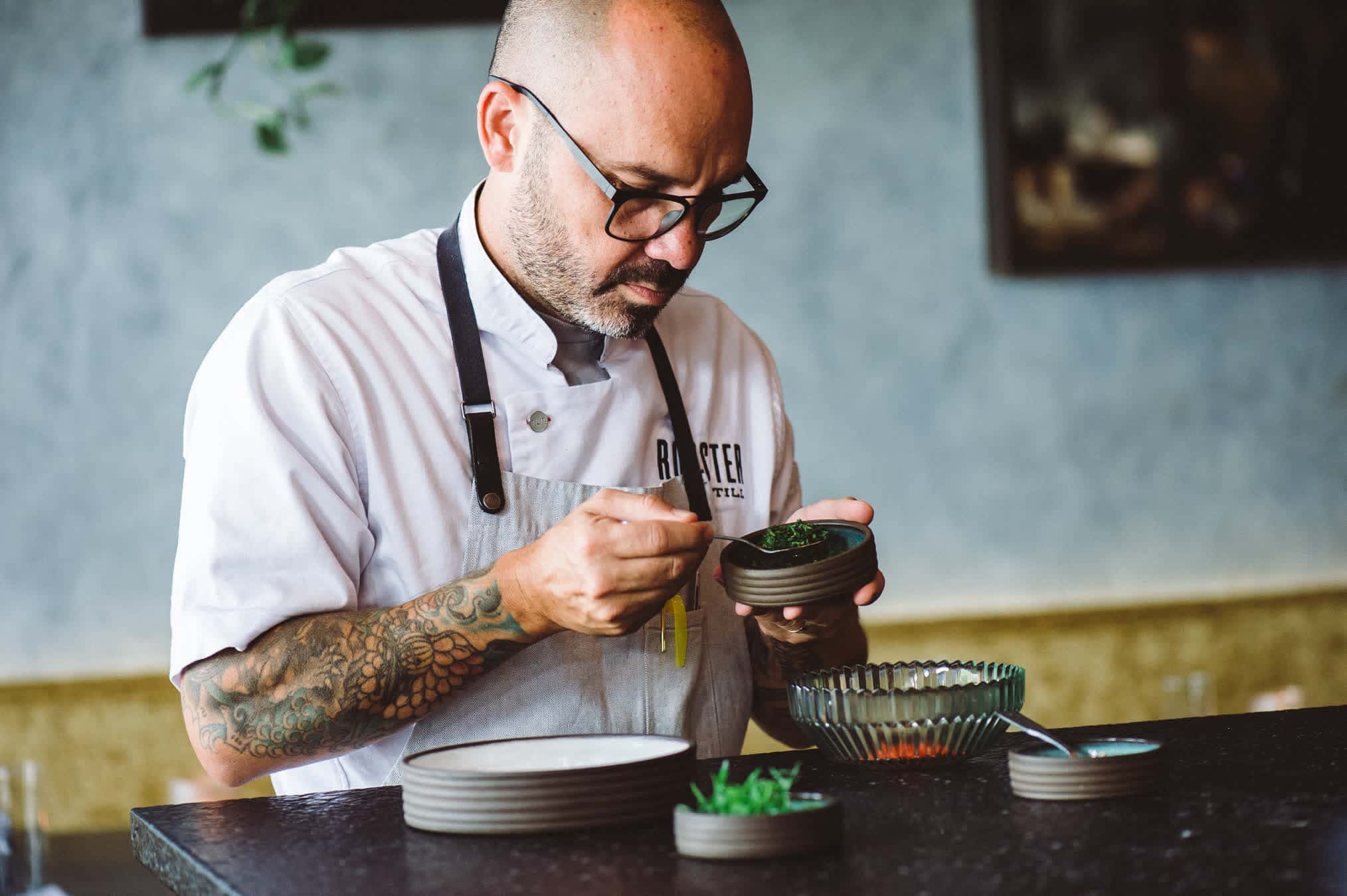 chef assembling food